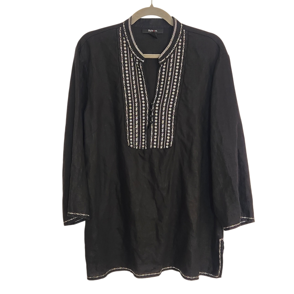 Style & Co Black and White Linen Blouse Size 18